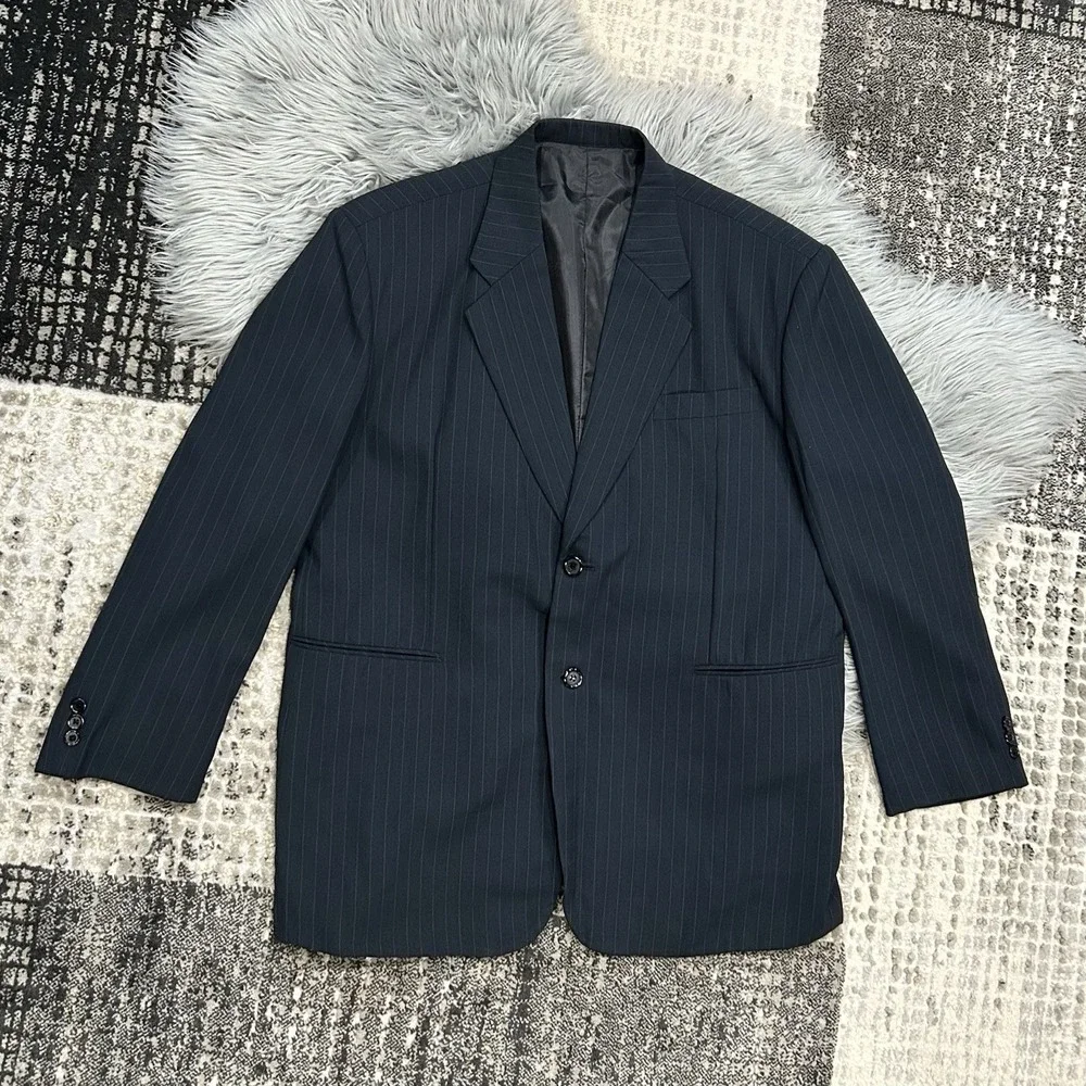 Custom‎ Tailor Mens Dark Navy Pinstripe 3 Piece Suit 38X30